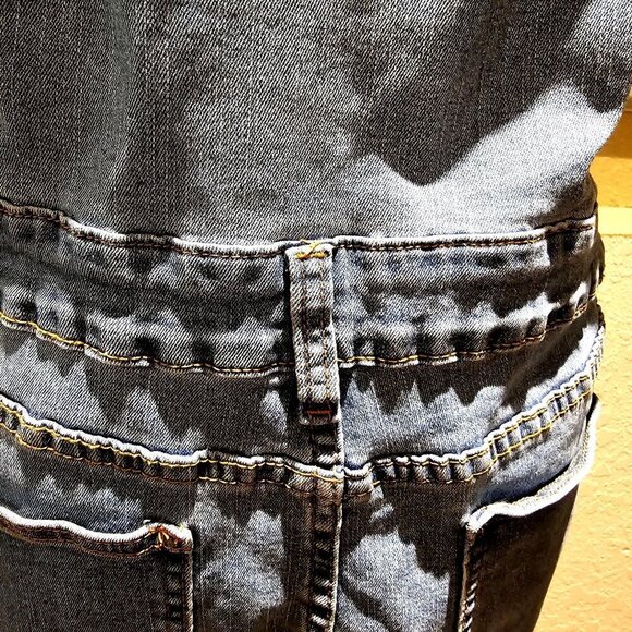 1990's Vintage Vibe Denim Button Down Double Pocket Trucker Blue Dress Size 14 - Picture 11 of 15